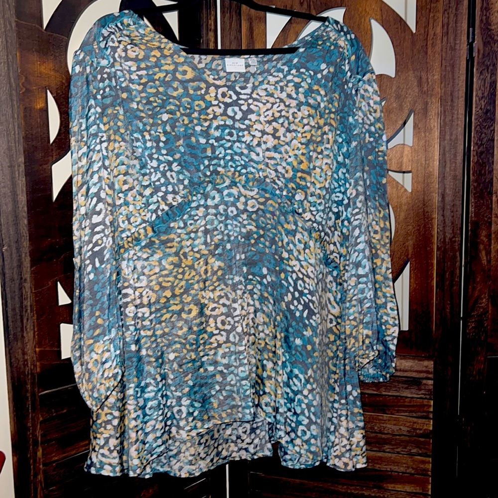 NWT New Directions XXL leopard print ruffled blouse.